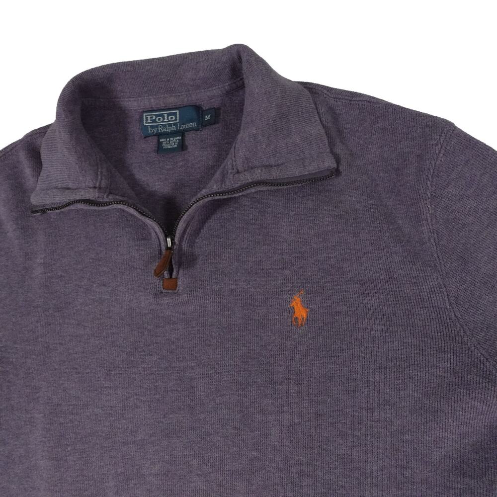 Ralph Lauren Knit Pony 1/4 Zip Mock Neck Purple Pullover Sweater Men's Medium